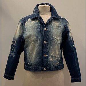 Avirex Distressed Stonewashed Denim Jean Jacket w Embroidery / Stitching / M